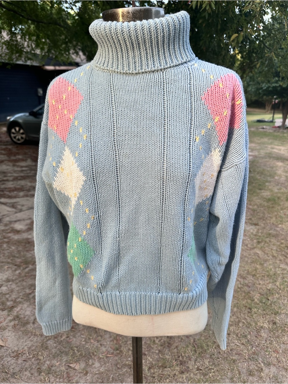 Vintage Li & Sport Pastel Argyle Turtleneck Sweater
